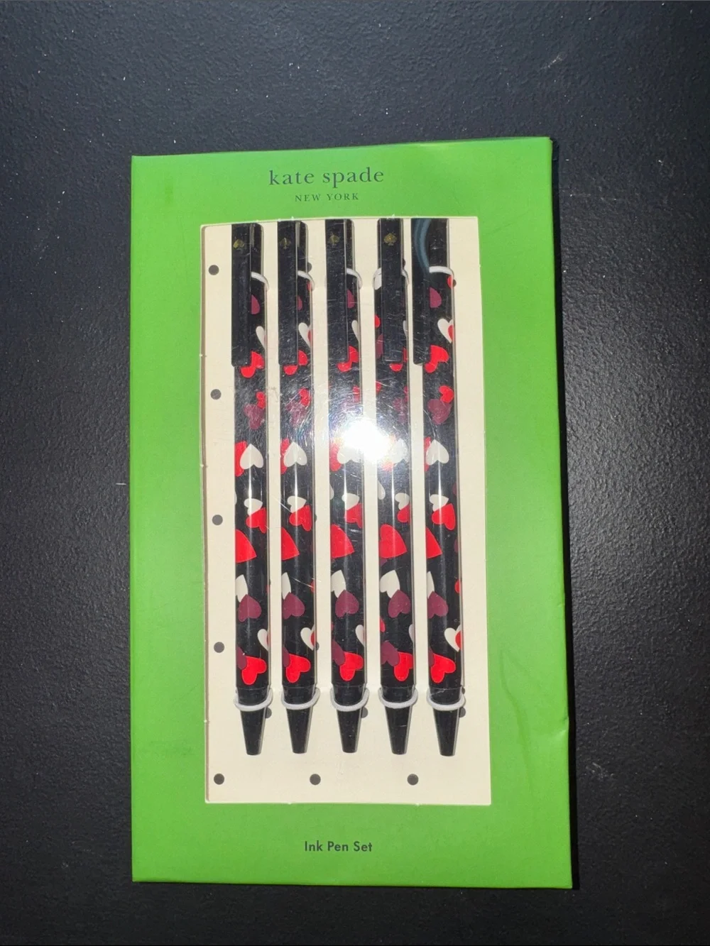 kate spade black heart print ink pen set, NEW